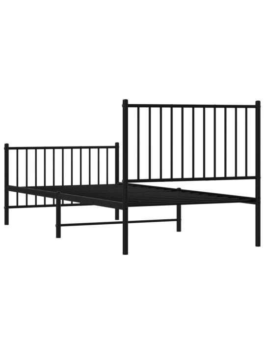 Kovový rám postele s hlavovým a nožním čelem černý 90 x 200 cm