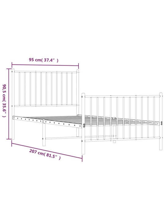 Kovový rám postele s hlavovým a nožním čelem černý 90 x 200 cm