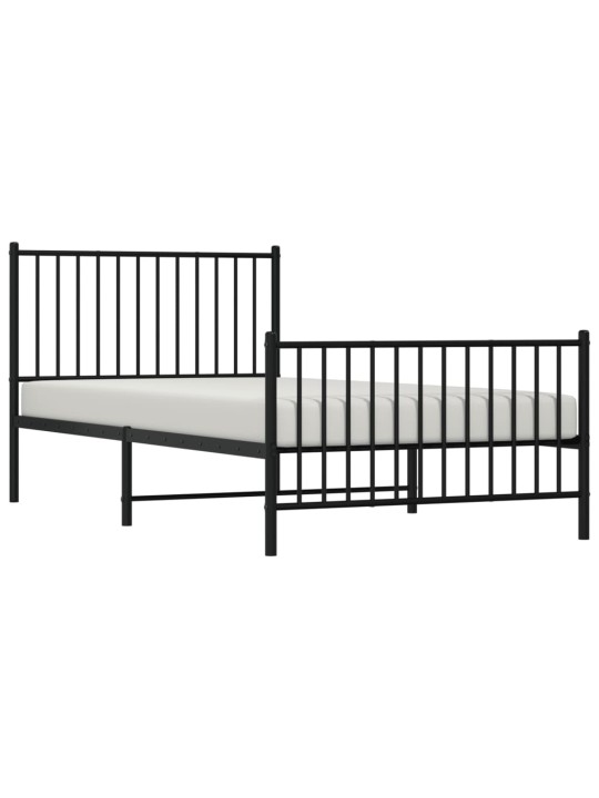 Kovový rám postele s hlavovým a nožním čelem černý 100 x 200 cm