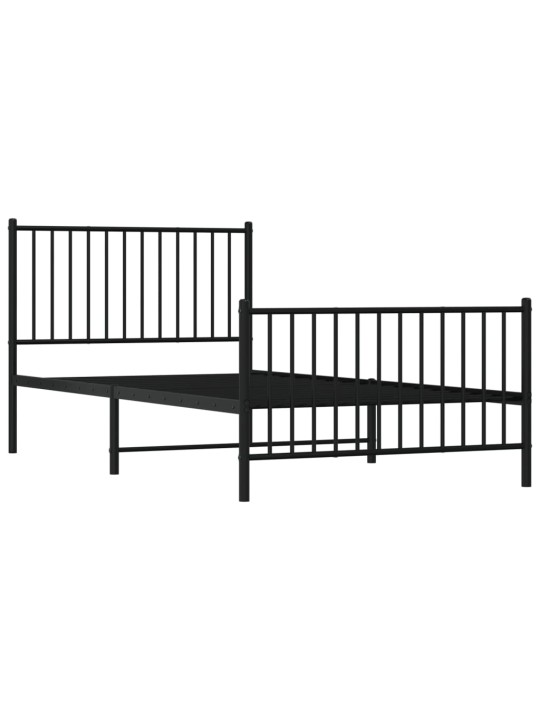 Kovový rám postele s hlavovým a nožním čelem černý 100 x 200 cm