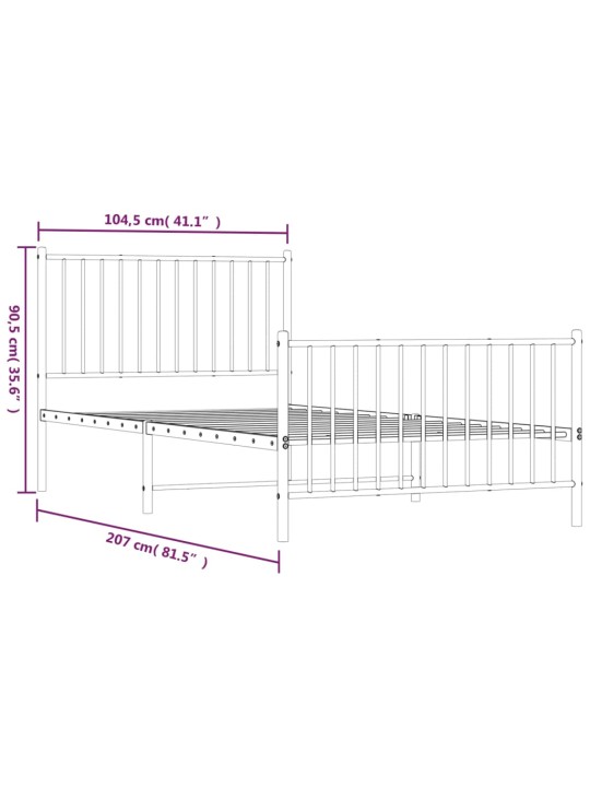 Kovový rám postele s hlavovým a nožním čelem černý 100 x 200 cm