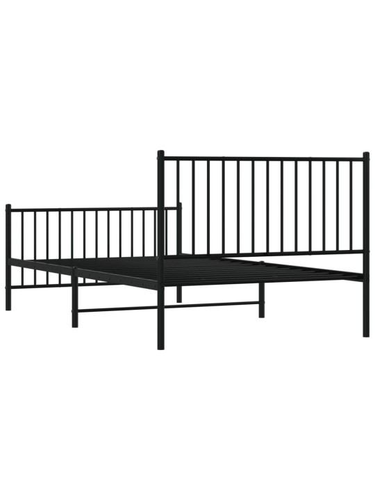 Kovový rám postele s hlavovým a nožním čelem černý 107 x 203 cm