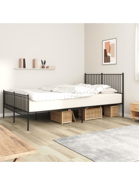 Kovový rám postele s hlavovým a nožním čelem černý 150 x 200 cm