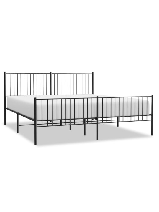 Kovový rám postele s hlavovým a nožním čelem černý 200 x 200 cm