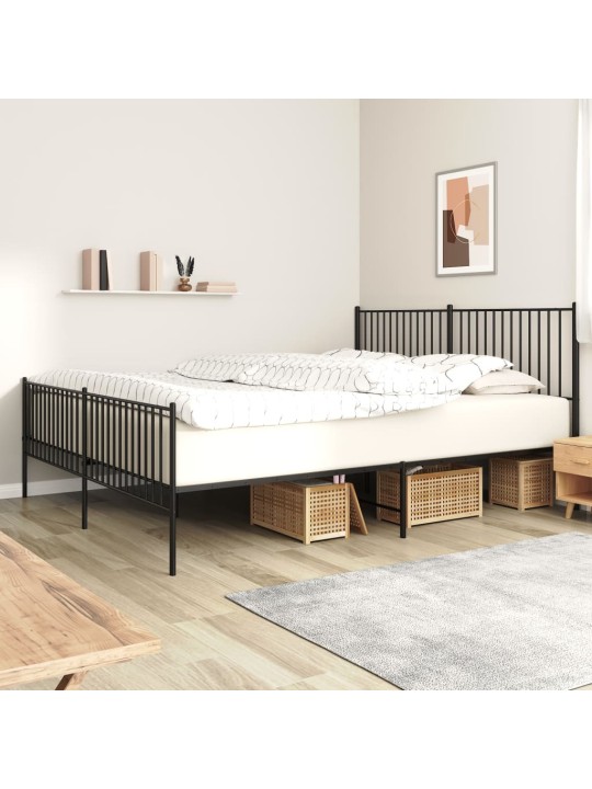 Kovový rám postele s hlavovým a nožním čelem černý 200 x 200 cm