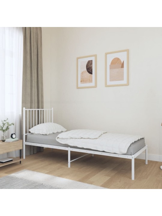 Kovový rám postele bez matrace s čelem bílý 75 x 190 cm
