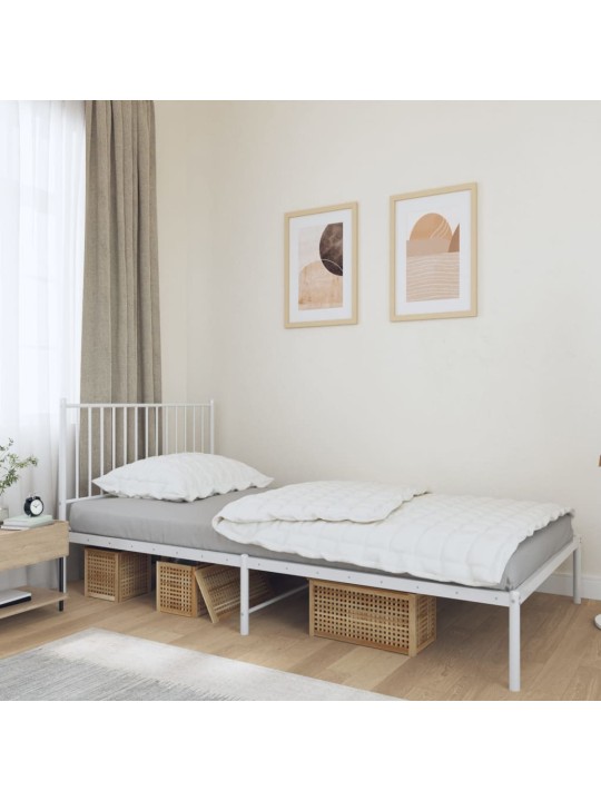 Kovový rám postele s čelem bílý 100 x 200 cm