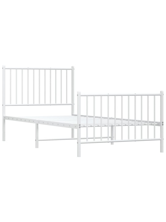 Kovový rám postele s hlavovým a nožním čelem bílý 90 x 200 cm