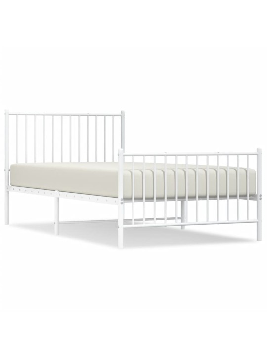 Kovový rám postele s hlavovým a nožním čelem bílý 100 x 200 cm