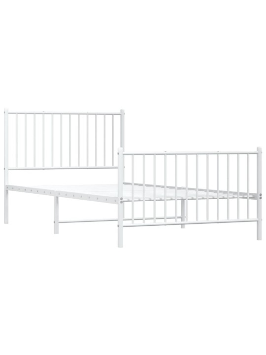Kovový rám postele s hlavovým a nožním čelem bílý 100 x 200 cm