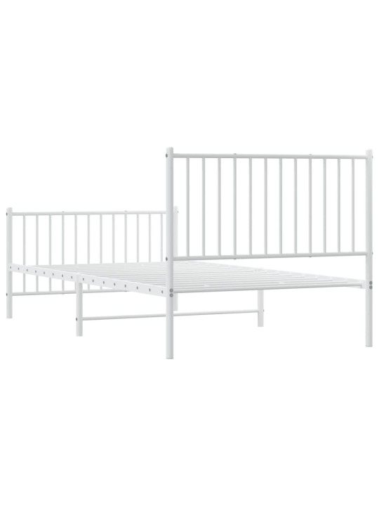 Kovový rám postele s hlavovým a nožním čelem bílý 100 x 200 cm