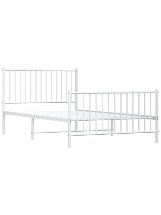 Kovový rám postele s hlavovým a nožním čelem bílý 107 x 203 cm
