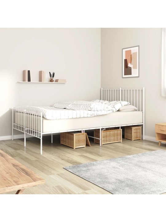 Kovový rám postele s hlavovým a nožním čelem bílý 120 x 200 cm