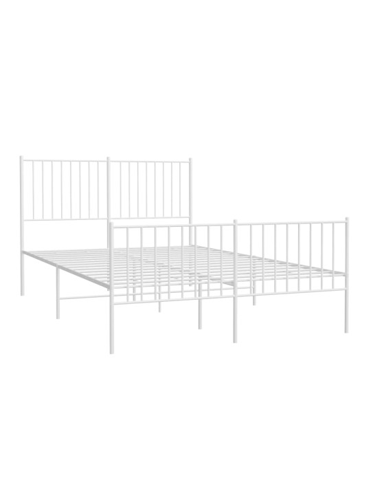 Kovový rám postele s hlavovým a nožním čelem bílý 135 x 190 cm
