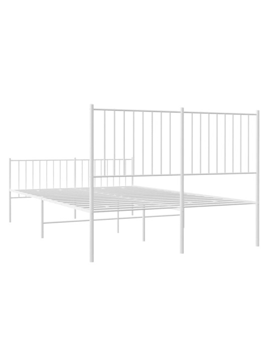 Kovový rám postele s hlavovým a nožním čelem bílý 135 x 190 cm