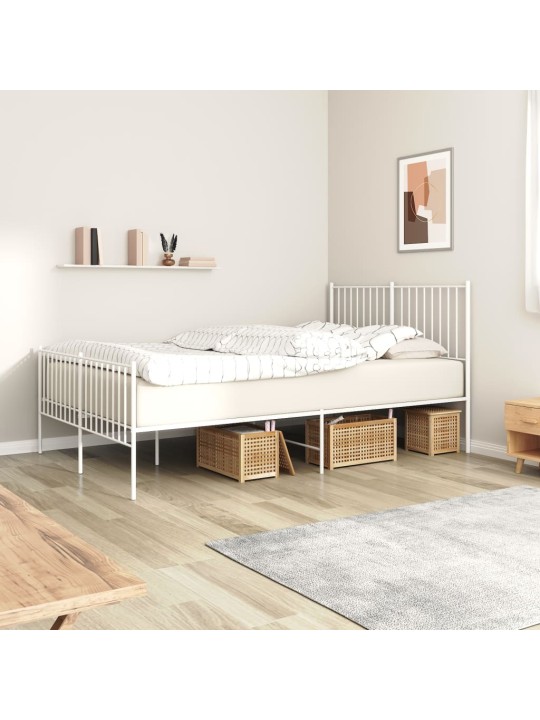 Kovový rám postele s hlavovým a nožním čelem bílý 135 x 190 cm