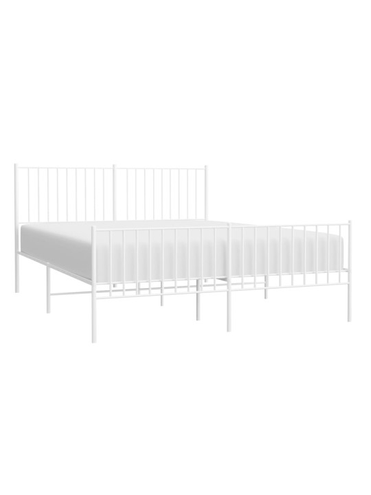Kovový rám postele s hlavovým a nožním čelem bílý 150 x 200 cm