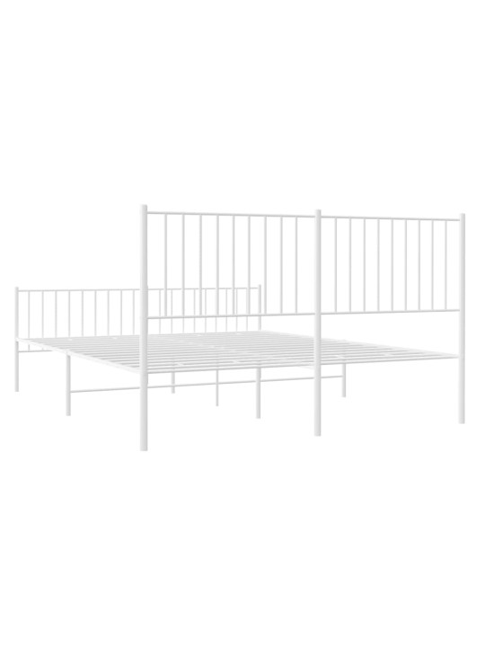 Kovový rám postele s hlavovým a nožním čelem bílý 150 x 200 cm