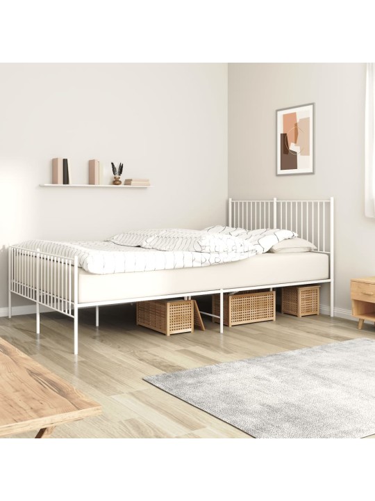 Kovový rám postele s hlavovým a nožním čelem bílý 150 x 200 cm