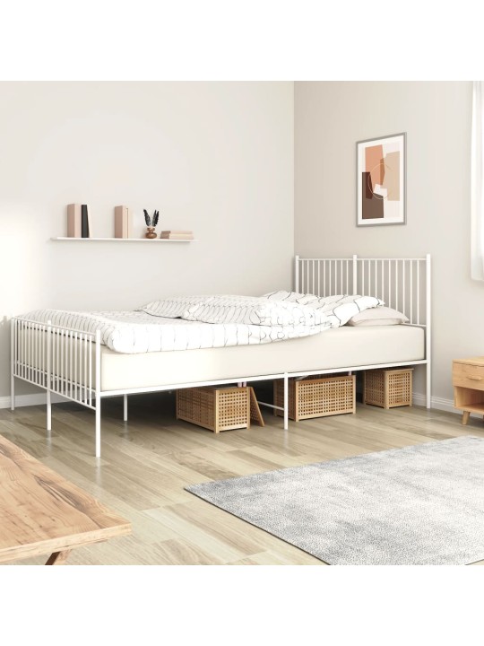 Kovový rám postele s hlavovým a nožním čelem bílý 160 x 200 cm
