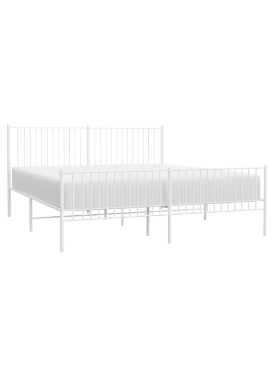 Kovový rám postele s hlavovým a nožním čelem bílý 200 x 200 cm