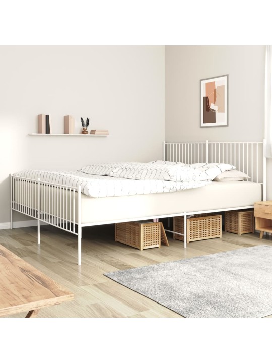 Kovový rám postele s hlavovým a nožním čelem bílý 200 x 200 cm