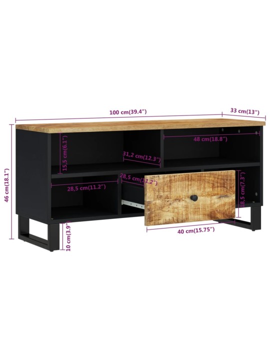 TV stolek 100 x 33 x 46 cm masivní mangovník a kompozitní dřevo