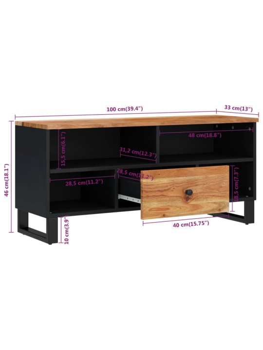 TV skříňka 100 x 33 x 46 cm masivní akácie a kompozitní dřevo