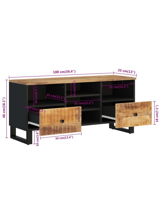 TV stolek 100 x 33 x 46 cm masivní mangovník a kompozitní dřevo