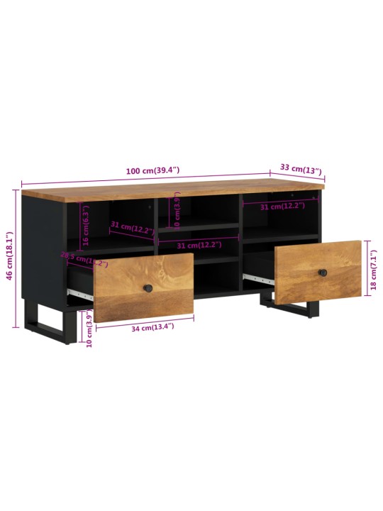 TV stolek 100 x 33 x 46 cm masivní mangovník a kompozitní dřevo