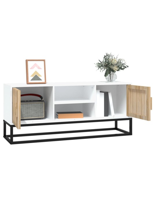 TV skříňka bílá 105 x 30 x 45 cm kompozitní dřevo a železo