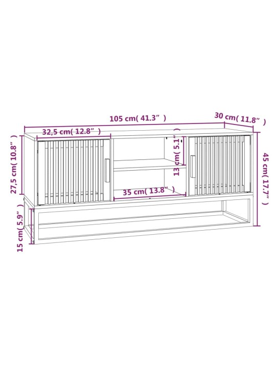TV skříňka bílá 105 x 30 x 45 cm kompozitní dřevo a železo