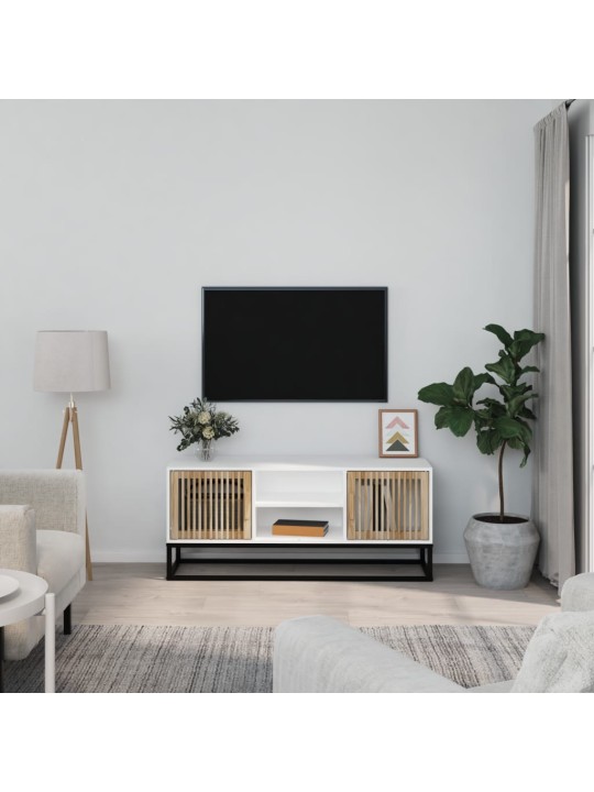 TV skříňka bílá 105 x 30 x 45 cm kompozitní dřevo a železo