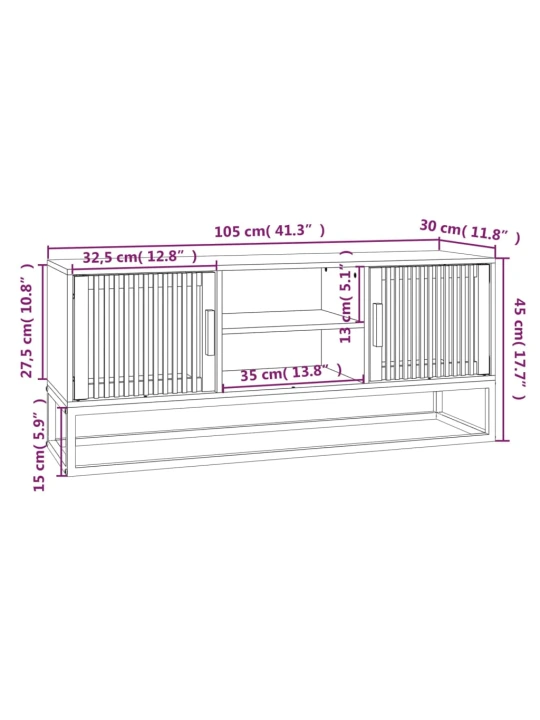 TV skříňka černá 105 x 30 x 45 cm kompozitní dřevo a železo