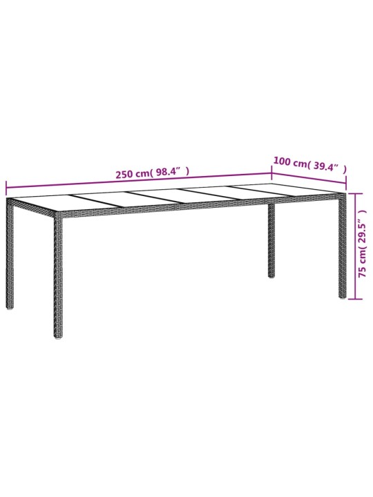 Zahradní stůl bílý 250 x 100 x 75 cm polyratan a tvrzené sklo
