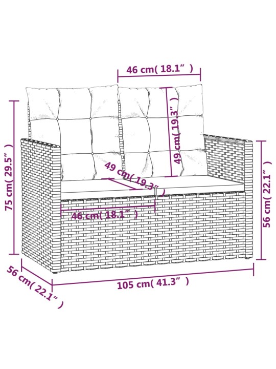 Zahradní lavice s poduškami šedá 105 cm polyratan