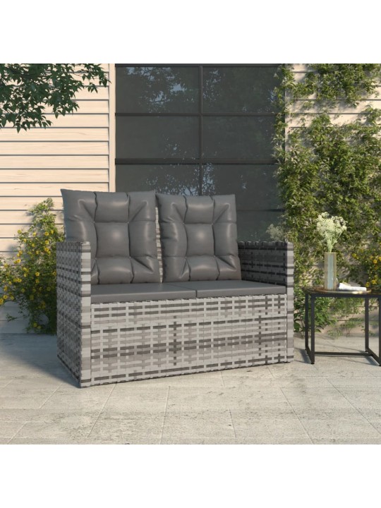 Zahradní lavice s poduškami šedá 105 cm polyratan