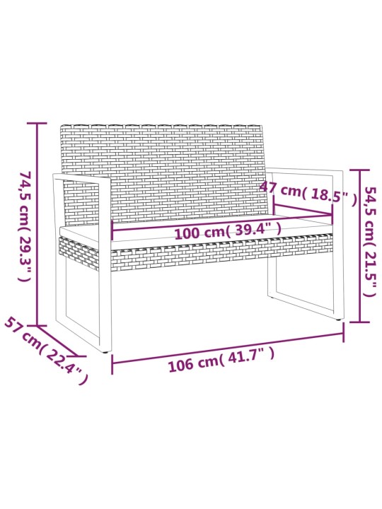 Zahradní lavice s poduškami černá 106 cm polyratan
