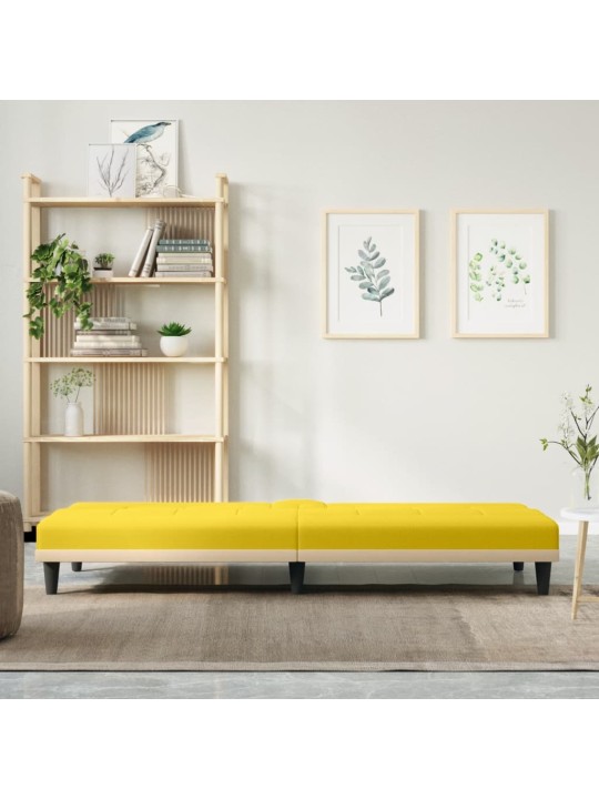 Rozkládací pohovka s držáky na nápoje světle žlutá textil