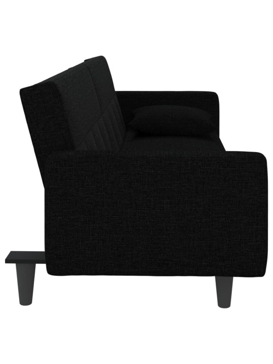 Rozkládací pohovka s poduškami černá textil