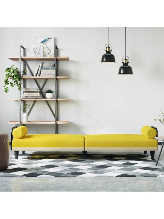 Rozkládací pohovka s područkami světle žlutá textil