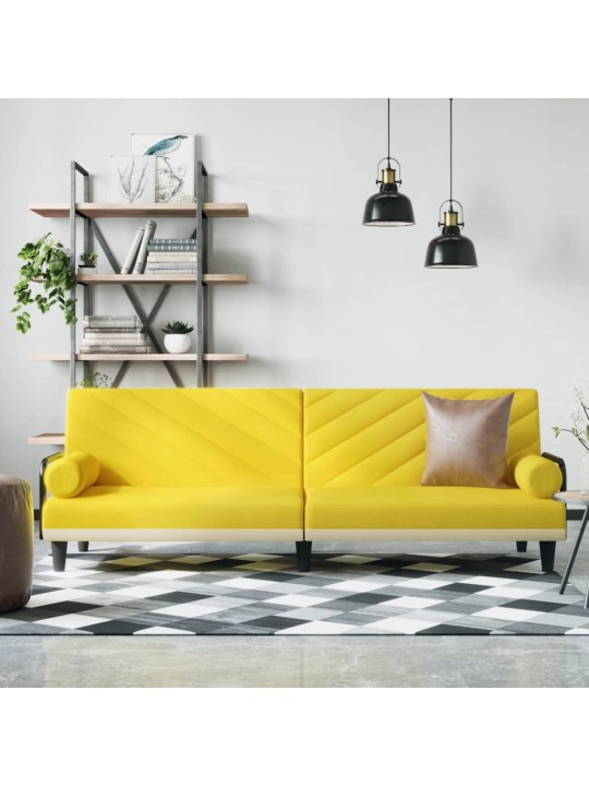 Rozkládací pohovka s područkami světle žlutá textil