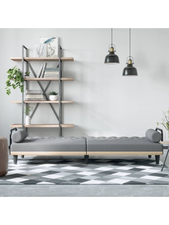 Rozkládací pohovka s područkami světle šedá textil