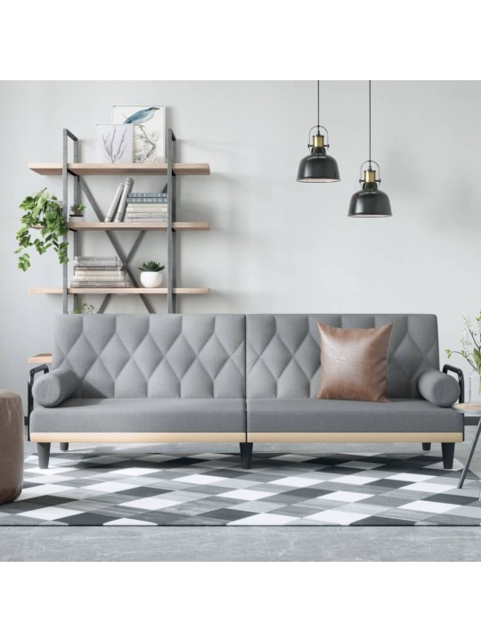 Rozkládací pohovka s područkami světle šedá textil
