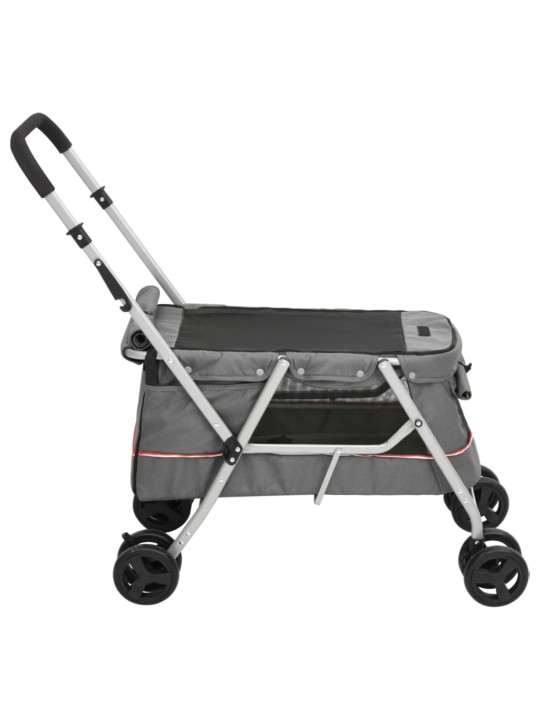 Skládací kočárek pro psa šedý 100 x 49 x 96 cm lněná tkanina