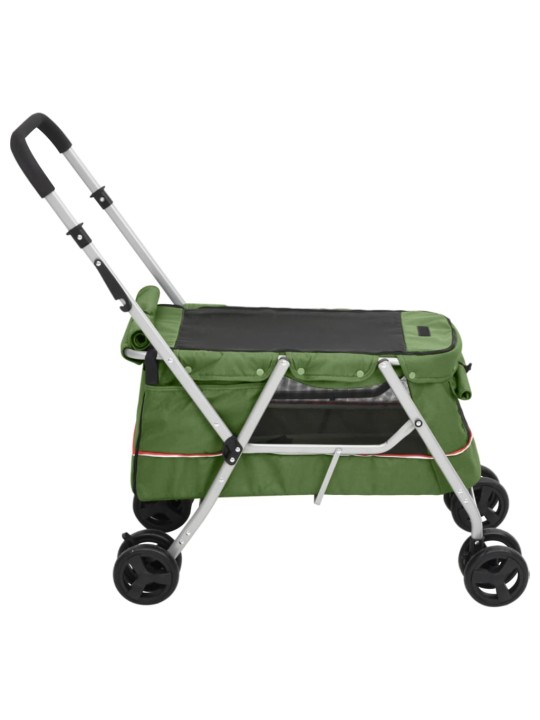 Skládací kočárek pro psa zelený 100 x 49 x 96 cm lněná tkanina