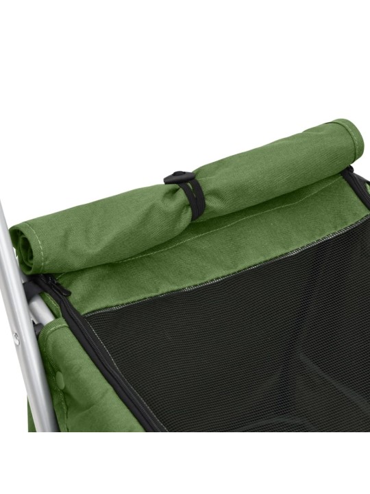 Skládací kočárek pro psa zelený 100 x 49 x 96 cm lněná tkanina