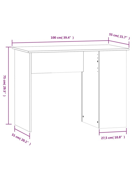 Psací stůl bílý 100 x 55 x 75 cm kompozitní dřevo
