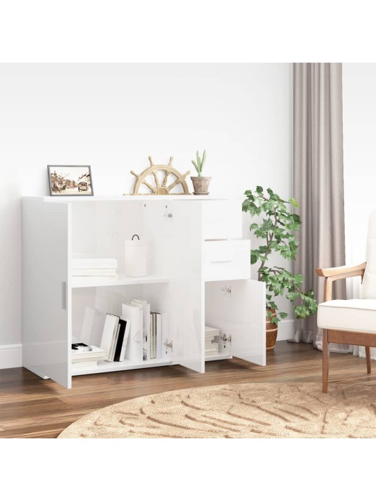 Příborník bílý s vysokým leskem 91x29,5x75 cm kompozitní dřevo