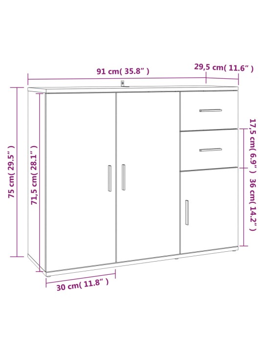 Příborník kouřový dub 91 x 29,5 x 75 cm kompozitní dřevo